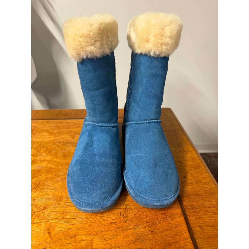Bearpaw Womens 10 Blue Elle Tall Suede Sheepskin Lining Winter Boots 1962W